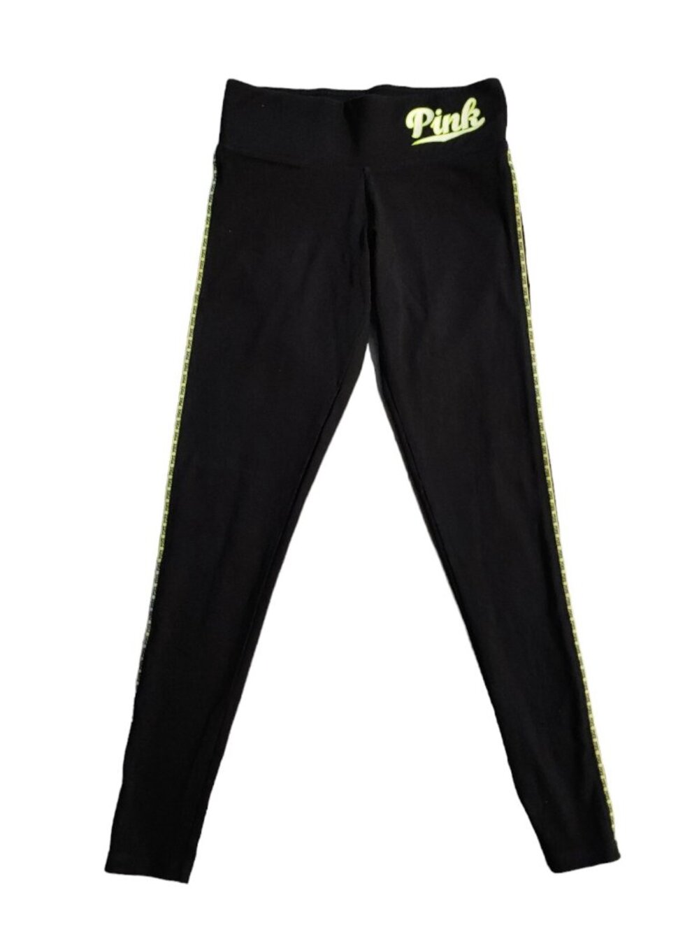 PINK Victoria's Secret Yoga Leggings XS Black Neon Green Gym Running Pants Logo